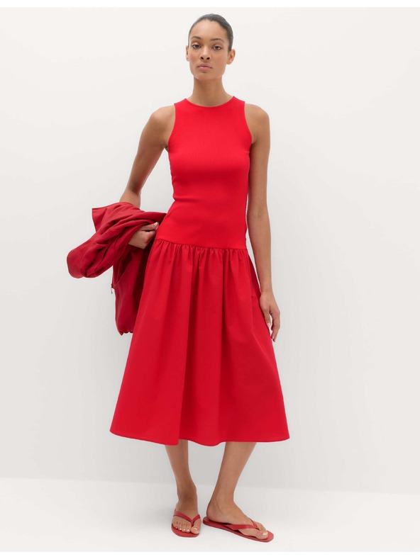 Marks & Spencer Žerzejové rebrované midi šaty so zníženým pásom Marks & Spencer červená