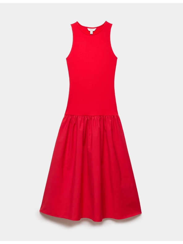 Marks & Spencer Žerzejové rebrované midi šaty so zníženým pásom Marks & Spencer červená