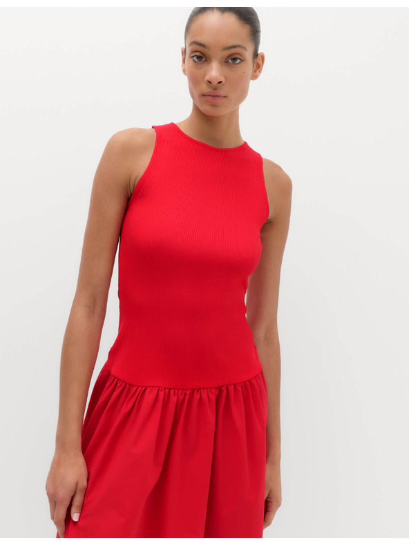 Marks & Spencer Žerzejové rebrované midi šaty so zníženým pásom Marks & Spencer červená