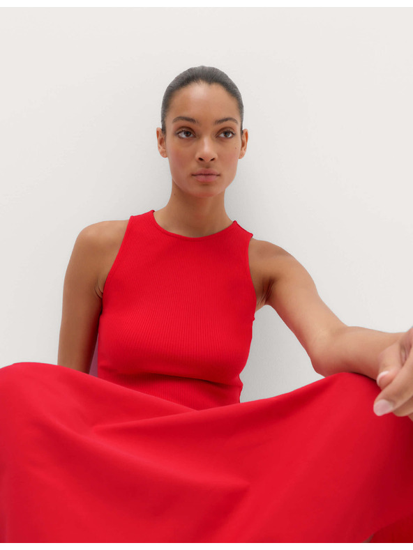 Marks & Spencer Žerzejové rebrované midi šaty so zníženým pásom Marks & Spencer červená