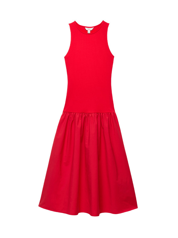Marks & Spencer Žerzejové rebrované midi šaty so zníženým pásom Marks & Spencer červená