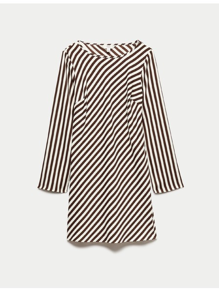 Marks & Spencer Pruhované splývavé mini šaty s dlhými rukávmi Marks & Spencer hnedá