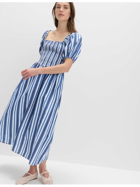 Marks & Spencer Pruhované riasené midi šaty z čistej bavlny Marks & Spencer modrá