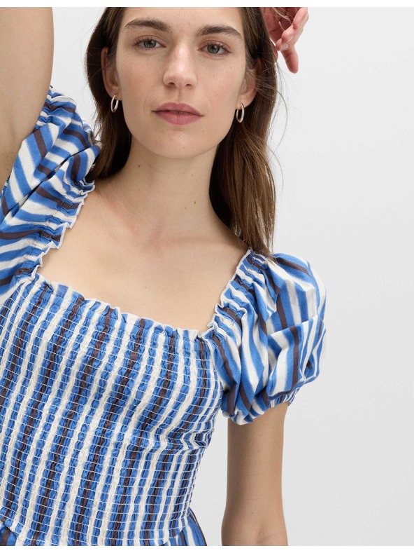 Marks & Spencer Pruhované riasené midi šaty z čistej bavlny Marks & Spencer modrá
