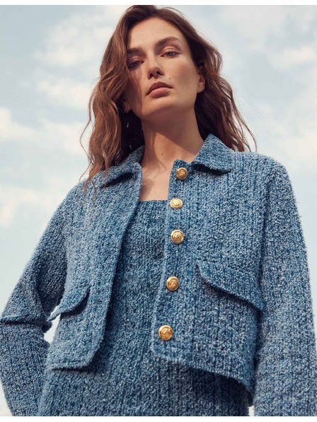 Marks & Spencer Džínsová skrátená bunda s textúrou Marks & Spencer námornícka modrá
