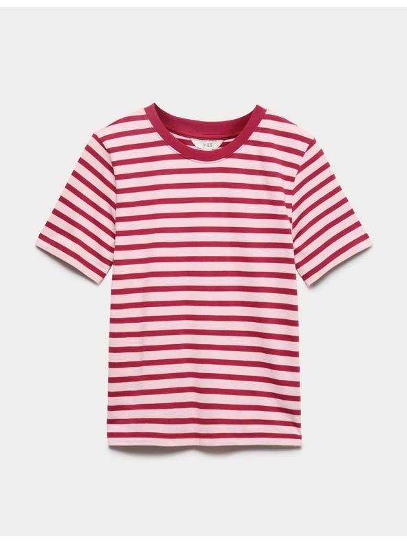 Marks & Spencer Pruhované tričko z čistej bavlny, každodenný strih Marks & Spencer červená