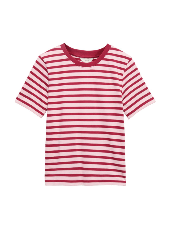 Marks & Spencer Pruhované tričko z čistej bavlny, každodenný strih Marks & Spencer červená