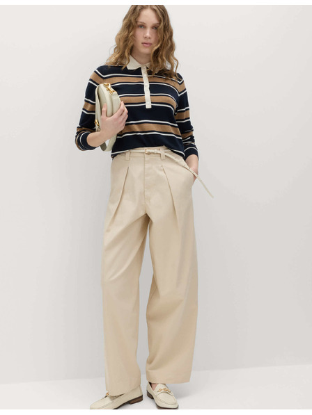 Marks & Spencer Nohavice chino z čistej bavlny s plisovaním vpredu a rovnými nohavicami Marks & Spencer béžová