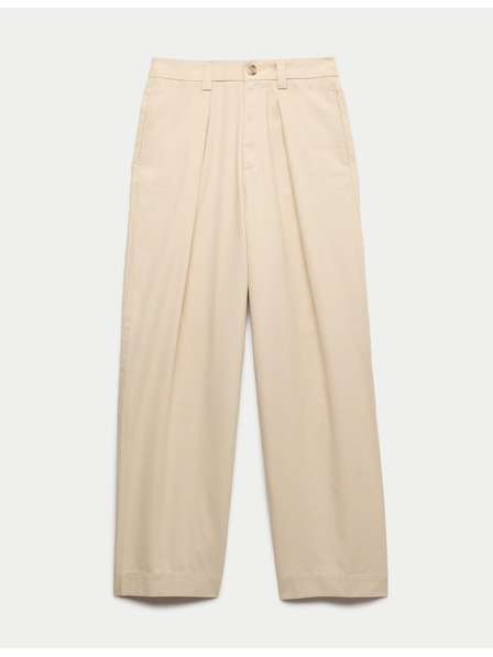 Marks & Spencer Nohavice chino z čistej bavlny s plisovaním vpredu a rovnými nohavicami Marks & Spencer béžová