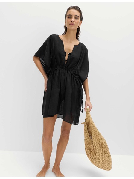 Marks & Spencer Kaftan mini šaty z čistej bavlny s ozdobným viazaním Marks & Spencer čierna