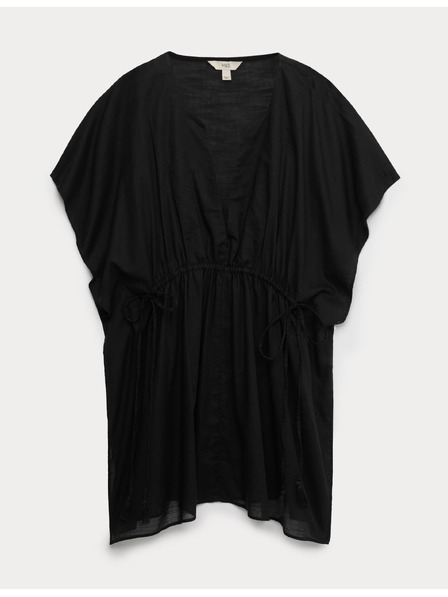 Marks & Spencer Kaftan mini šaty z čistej bavlny s ozdobným viazaním Marks & Spencer čierna