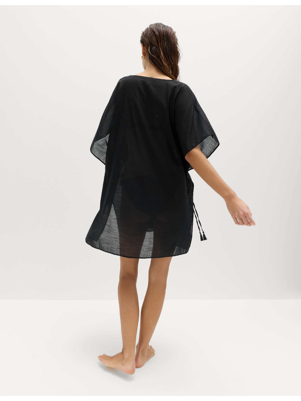 Marks & Spencer Kaftan mini šaty z čistej bavlny s ozdobným viazaním Marks & Spencer čierna