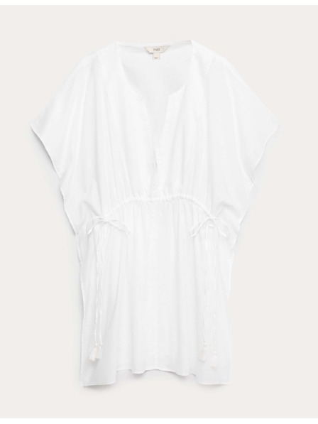 Marks & Spencer Kaftan mini šaty z čistej bavlny s ozdobným viazaním Marks & Spencer biela
