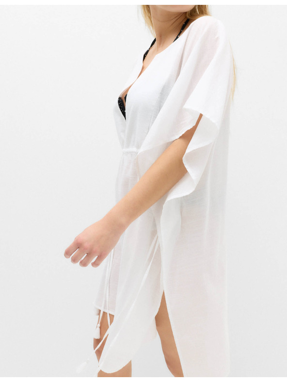 Marks & Spencer Kaftan mini šaty z čistej bavlny s ozdobným viazaním Marks & Spencer biela