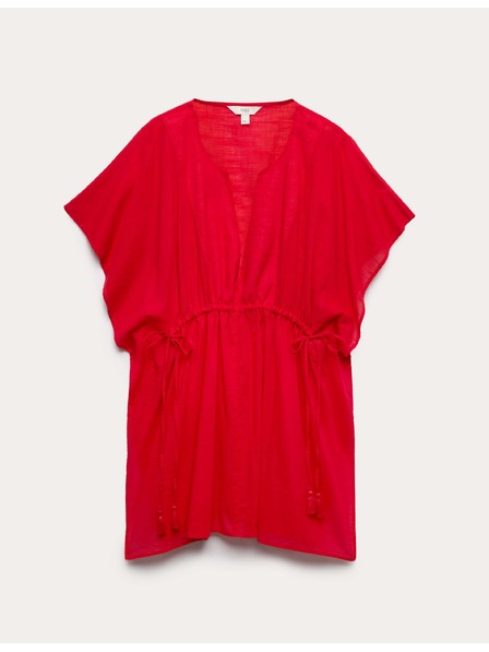 Marks & Spencer Kaftonové minišaty z čistej bavlny s ozdobným viazaním Marks & Spencer červená
