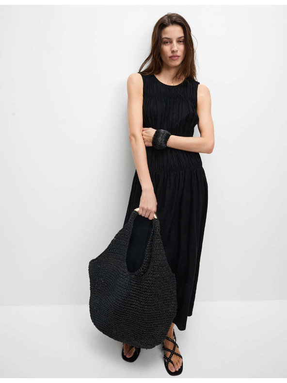 Marks & Spencer Splývavé rasenice midi šaty s vysokým podielom ľanu Marks & Spencer čierna