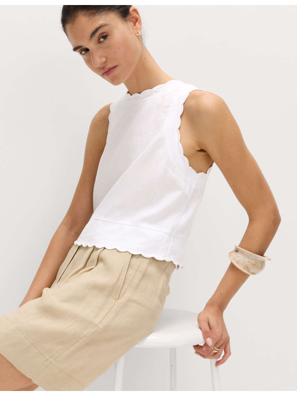 Marks & Spencer Vesty top s vroubkovaným lemom a vysokým podielom ľanu Marks & Spencer biela