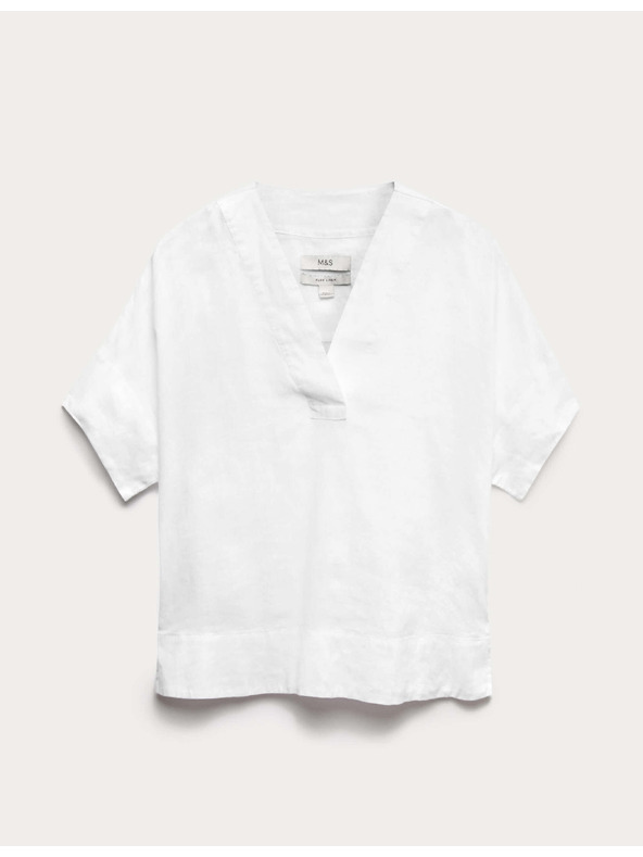 Marks & Spencer Top Popover z čistého ľanu s výstrihom do V Marks & Spencer biela