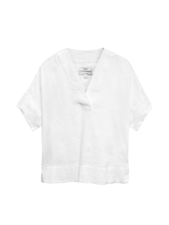 Marks & Spencer Top Popover z čistého ľanu s výstrihom do V Marks & Spencer biela