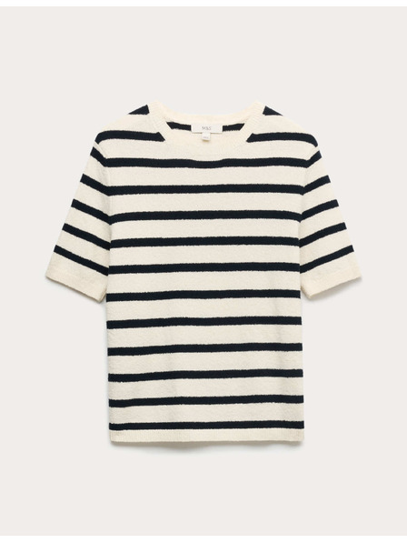 Marks & Spencer Prúžkovaný pletený buklé top s vysokým podielom bavlny Marks & Spencer krémová