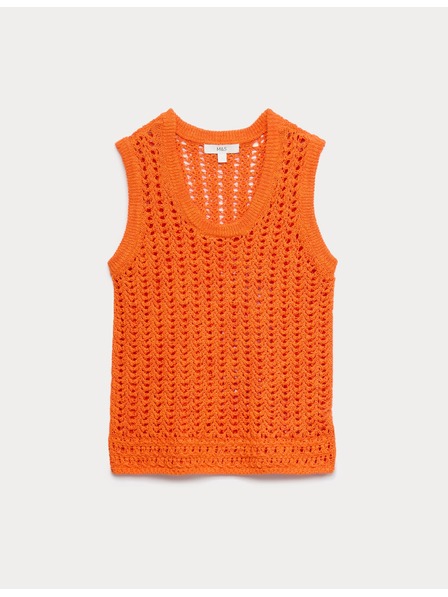 Marks & Spencer Pletené tielko v háčkovanom štýle, s oválnym výstrihom a vysokým podielom bavlny Marks & Spencer oranžová