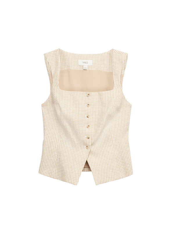 Marks & Spencer Vesta z materiálu Gingham z čistého ľanu Marks & Spencer viacfarebná