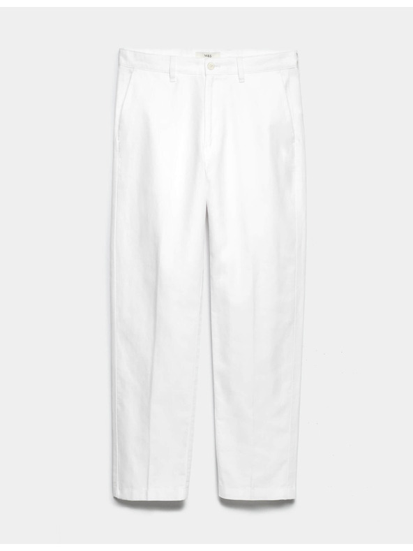 Marks & Spencer Chino nohavice zo zmesi ľanu, normálny strih Marks & Spencer biela