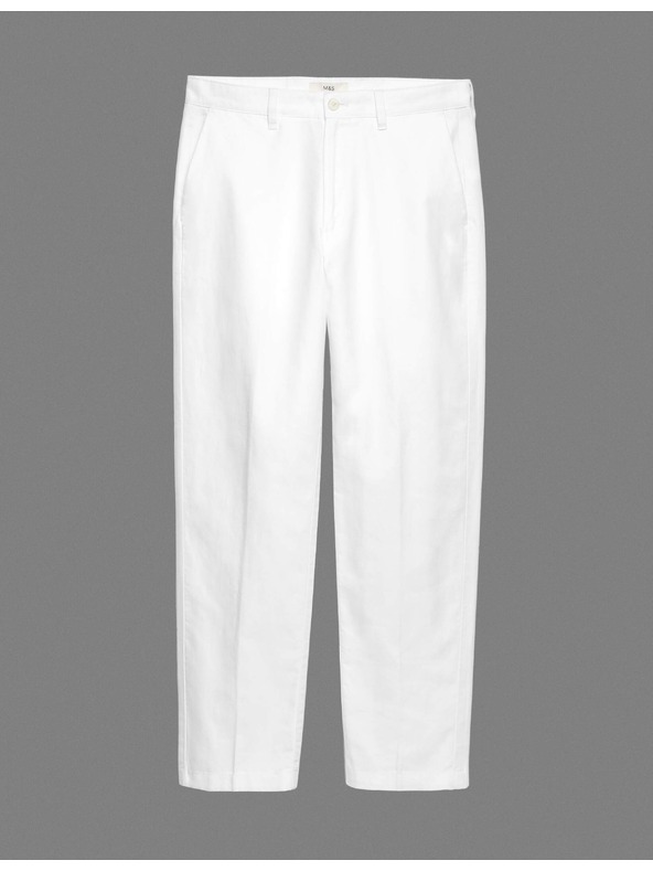 Marks & Spencer Chino nohavice zo zmesi ľanu, normálny strih Marks & Spencer biela