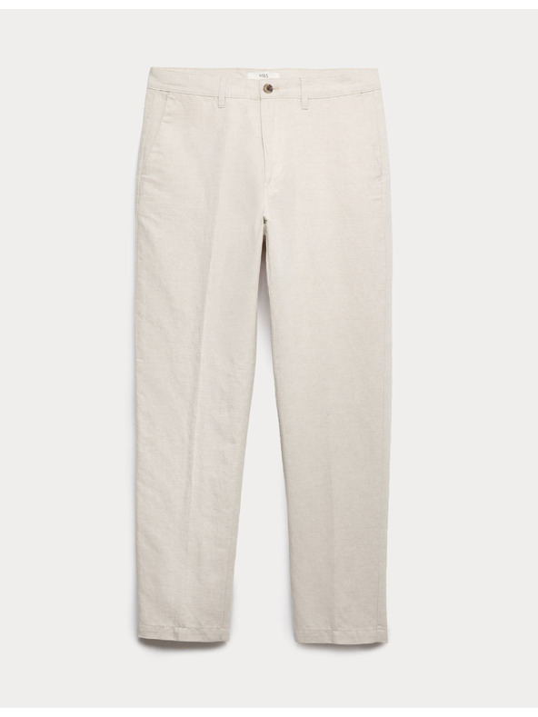 Marks & Spencer Chino nohavice zo zmesi ľanu, normálny strih Marks & Spencer béžová