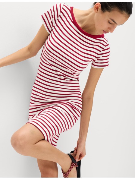 Marks & Spencer Pruhované mini púzdrové šaty s vysokým podielom bavlny Marks & Spencer červená