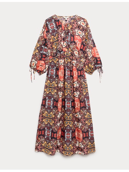 Marks & Spencer Kaftan maxi šaty s potlačou a zdôrazneným pásom, z čistej bavlny Marks & Spencer viacfarebná