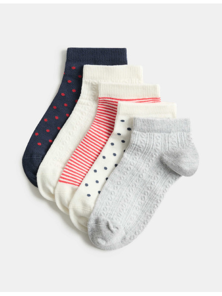 Marks & Spencer Pruhované krátke ponožky Trainer Liners™ s vysokým podielom bavlny, sada 5 párov Marks & Spencer modrá
