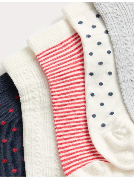 Marks & Spencer Pruhované krátke ponožky Trainer Liners™ s vysokým podielom bavlny, sada 5 párov Marks & Spencer modrá