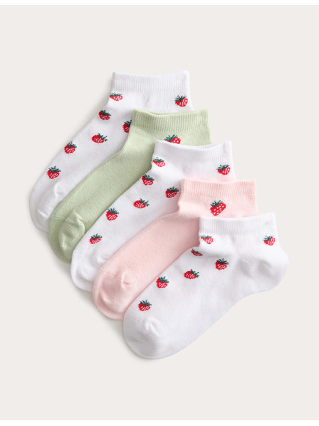 Marks & Spencer Krátke ponožky Trainer Liners™ s jahodami a vysokým podielom bavlny, 5 párov v balení (6 malé – 7 veľké) Marks & Spencer červená