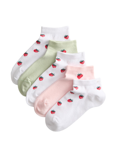 Marks & Spencer Krátke ponožky Trainer Liners™ s jahodami a vysokým podielom bavlny, 5 párov v balení (6 malé – 7 veľké) Marks & Spencer červená