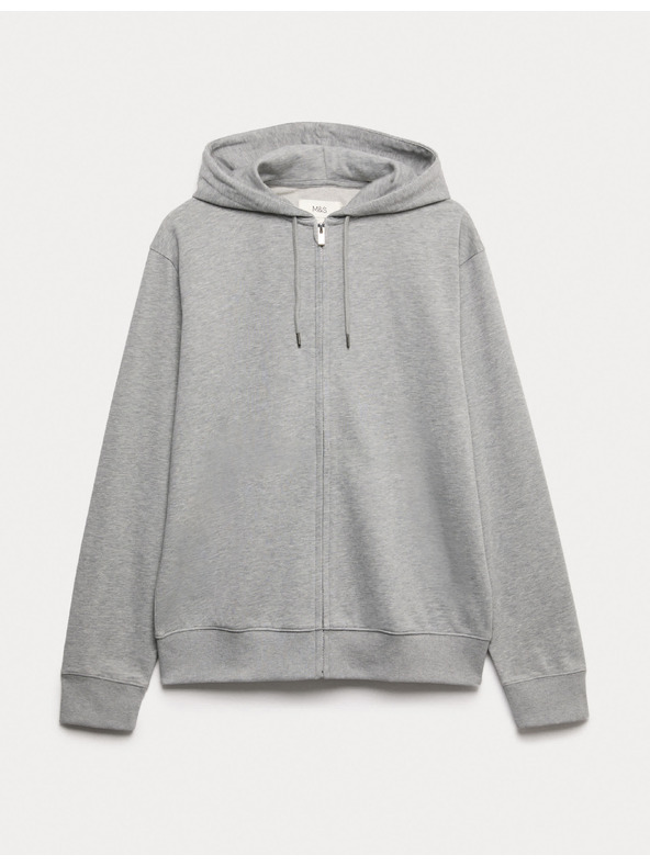 Marks & Spencer Mikina s kapucňou, na zips, s vysokým podielom bavlny Marks & Spencer sivá