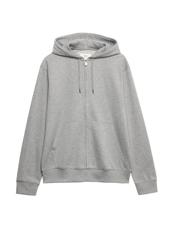Marks & Spencer Mikina s kapucňou, na zips, s vysokým podielom bavlny Marks & Spencer sivá