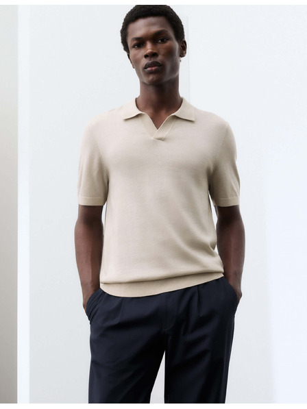 Marks & Spencer Pletená polokošeľa z čistej extra jemnej vlny merino Marks & Spencer béžová