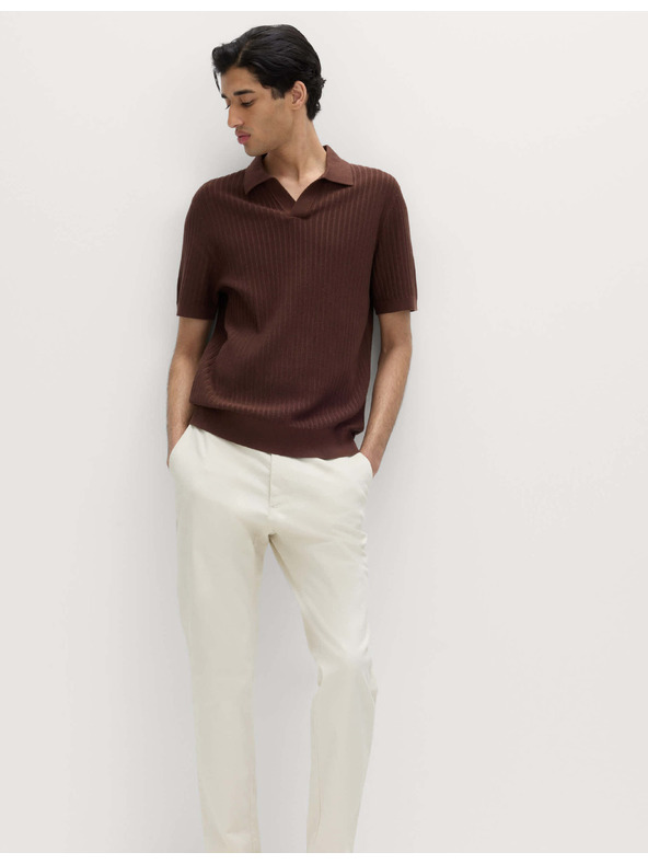 Marks & Spencer Polokošeľa s rebrovanou textúrou, rozhalenkovým golierom, s vysokým podielom bavlny Marks & Spencer hnedá