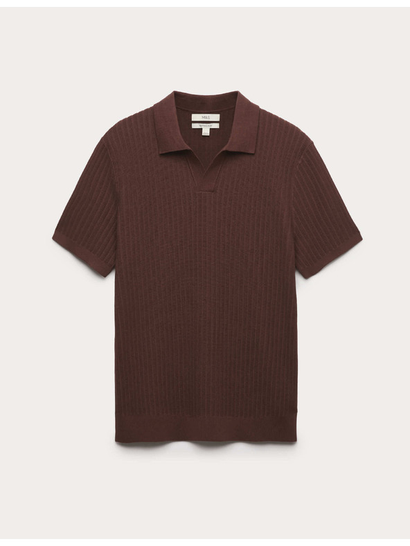 Marks & Spencer Polokošeľa s rebrovanou textúrou, rozhalenkovým golierom, s vysokým podielom bavlny Marks & Spencer hnedá