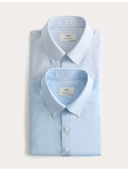 Marks & Spencer Sada 2 ks kockovaných tričiek s krátkym rukávom, normálny strih Marks & Spencer modrá