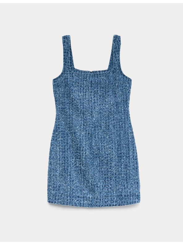 Marks & Spencer Plynulé džínsové mini šaty z čistej bavlny zdobené strapcami Marks & Spencer námornícka modrá