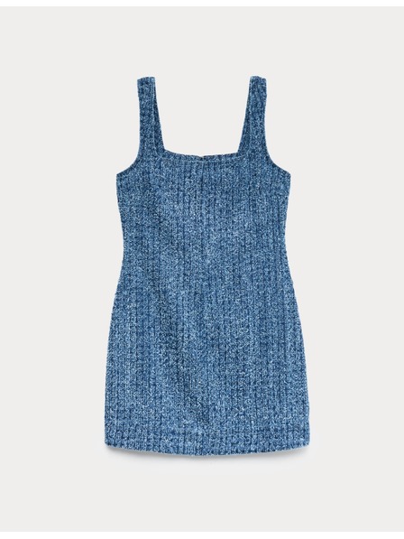 Marks & Spencer Plynulé džínsové mini šaty z čistej bavlny zdobené strapcami Marks & Spencer námornícka modrá