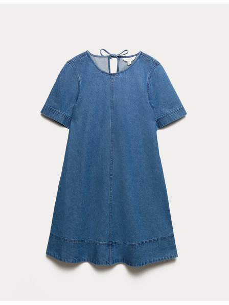 Marks & Spencer Plynulé džínsové mini tričkové šaty z čistej bavlny Marks & Spencer námornícka modrá