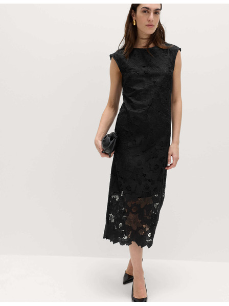 Marks & Spencer Midi puzdráče šaty s čipkovými vystrihnutiami Marks & Spencer čierna