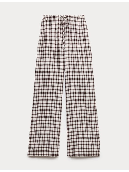 Marks & Spencer Nohavice z materiálu Gingham, s vysokým podielom ľanu so širokými nohavicami Marks & Spencer hnedá