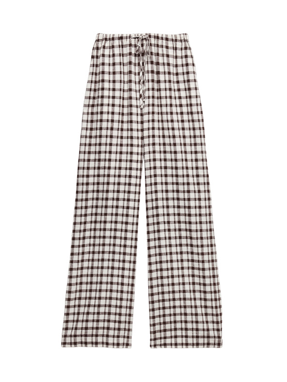 Marks & Spencer Nohavice z materiálu Gingham, s vysokým podielom ľanu so širokými nohavicami Marks & Spencer hnedá