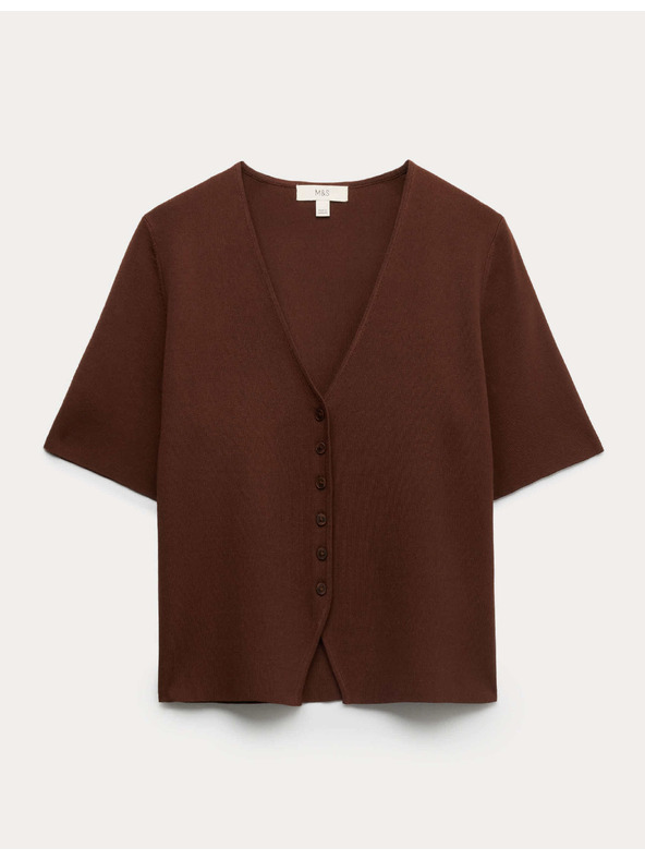 Marks & Spencer Rozpínací kardigan úzkeho strihu s výstrihom do V Marks & Spencer hnedá