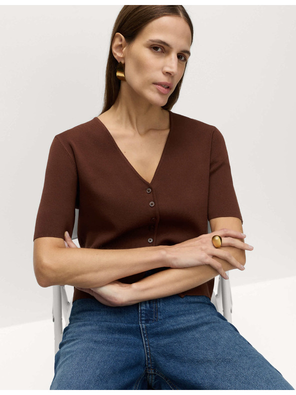 Marks & Spencer Rozpínací kardigan úzkeho strihu s výstrihom do V Marks & Spencer hnedá