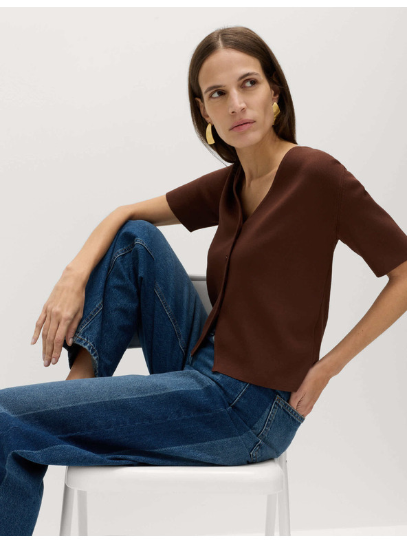 Marks & Spencer Rozpínací kardigan úzkeho strihu s výstrihom do V Marks & Spencer hnedá